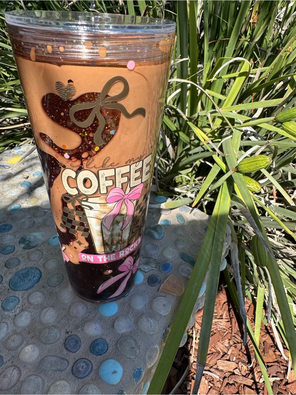 I like my coffee on the rocks Lava snow globe tumbler 24oz